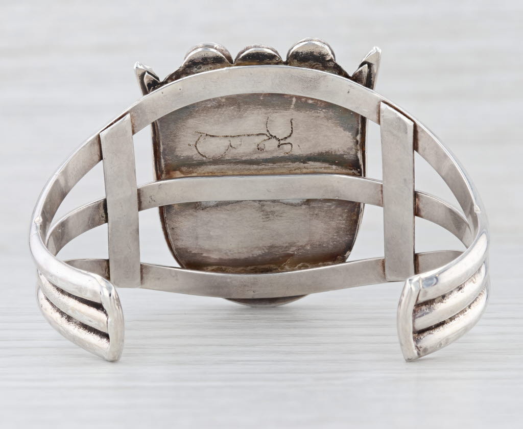 Turquoise Chrysocola Native American Cuff Bracelet Sterling Silver Mixed Mineral