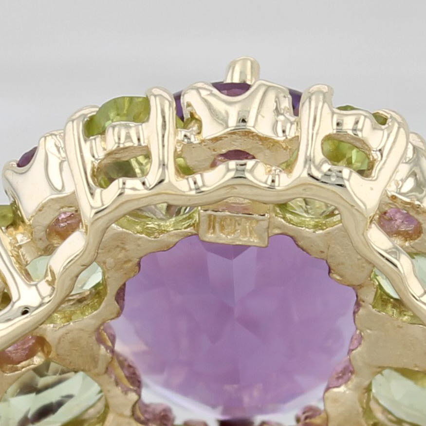 Gray 6.70ctw Amethyst Peridot Cocktail Ring 10k Yellow Gold Size 7.75