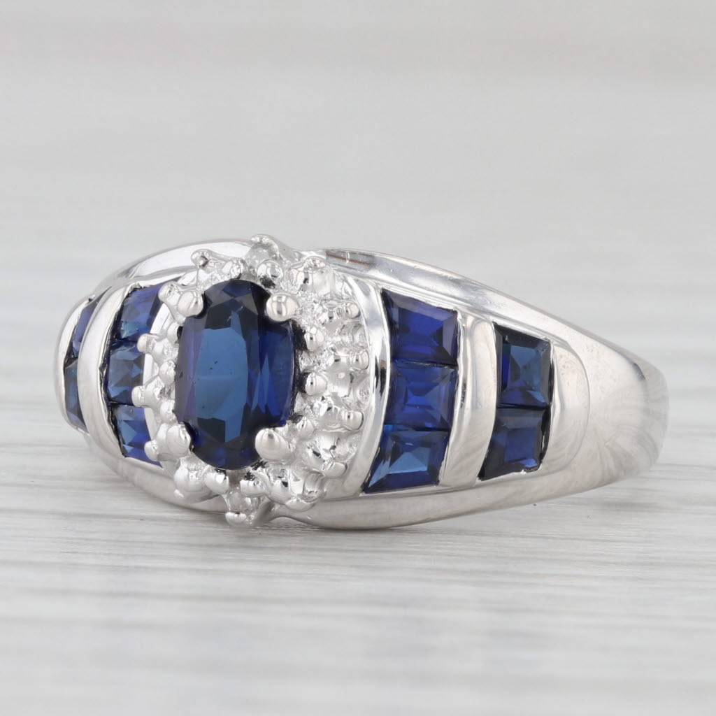 Light Gray 1.30ctw Lab Created Blue Sapphire Diamond Ring 10k White Gold Size 7