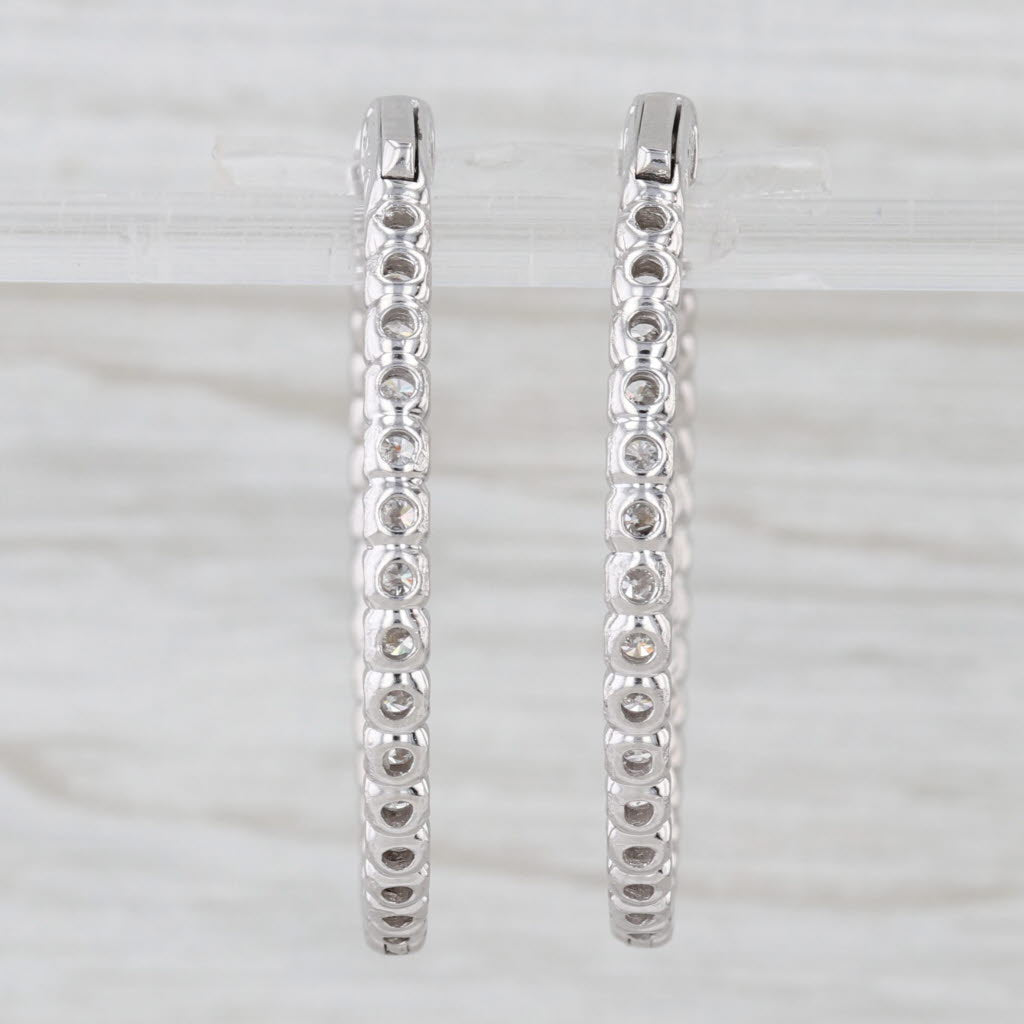 2.76ctw Diamond Inside Out Hoop Earrings 14k White Gold Round Hoops 36 x 2.8mm