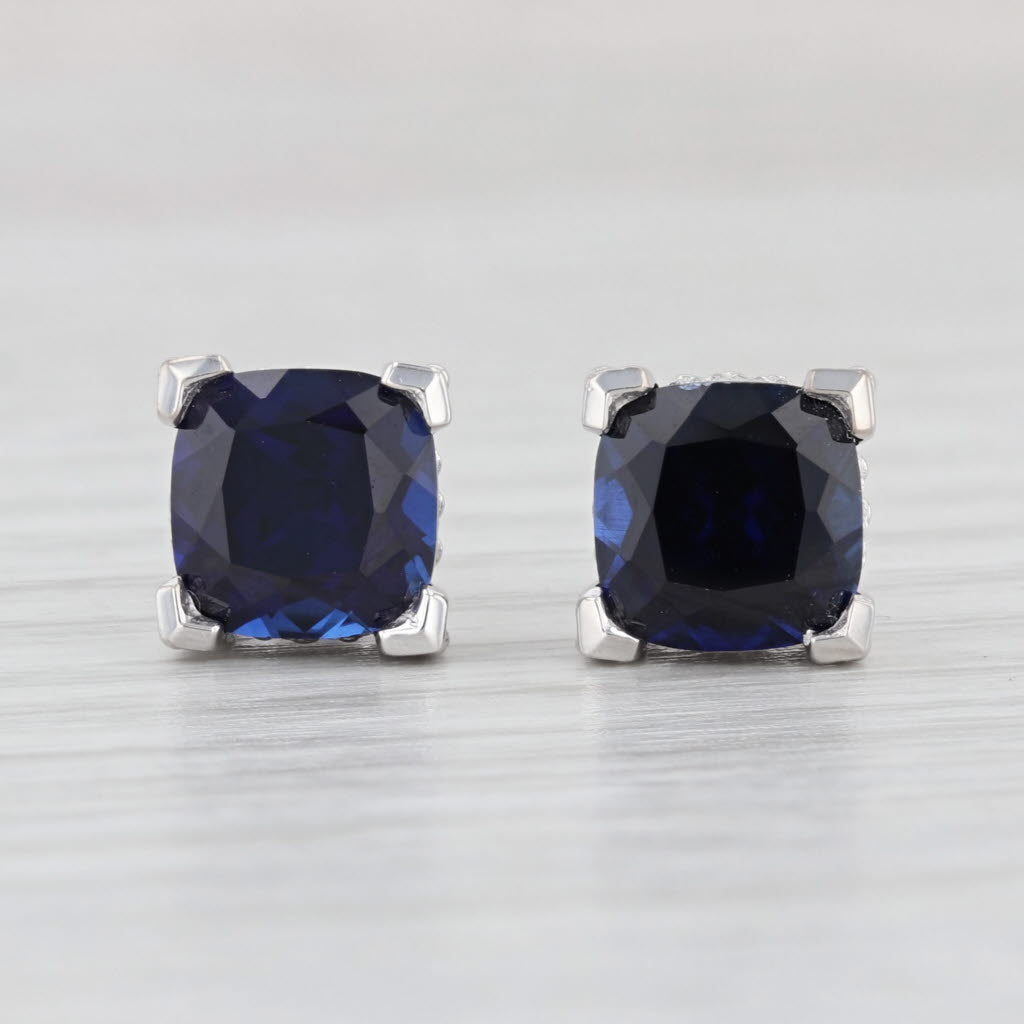 Light Gray 4.72ctw Lab Created Blue Sapphire Stud Earrings 14k White Gold