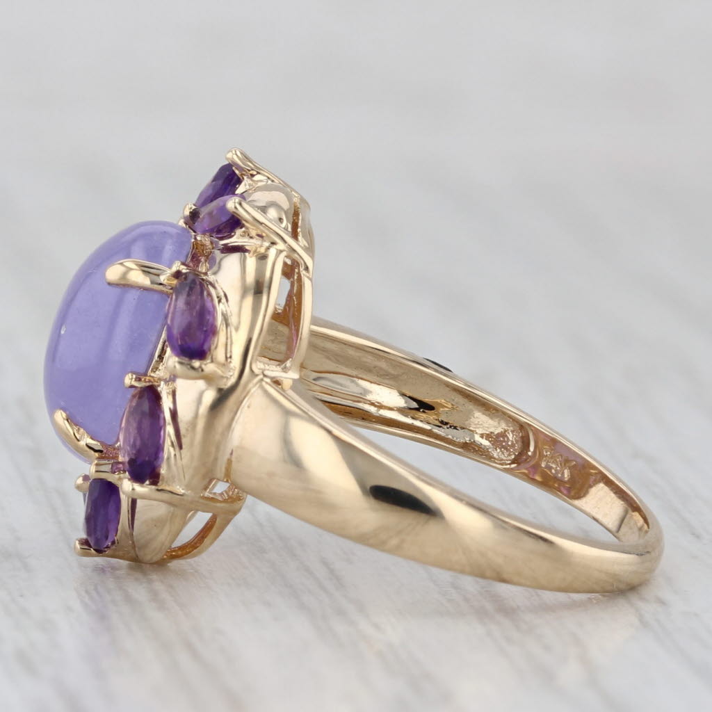 Gray Lavender Jadeite Jade Amethyst Ring 14k Yellow Gold Size 6.25 Oval Cabochon