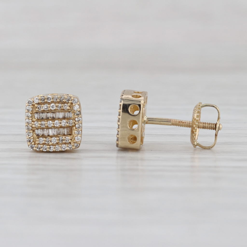 0.50ctw Diamond Pave Stud Earrings 10k Yellow Gold Square Studs