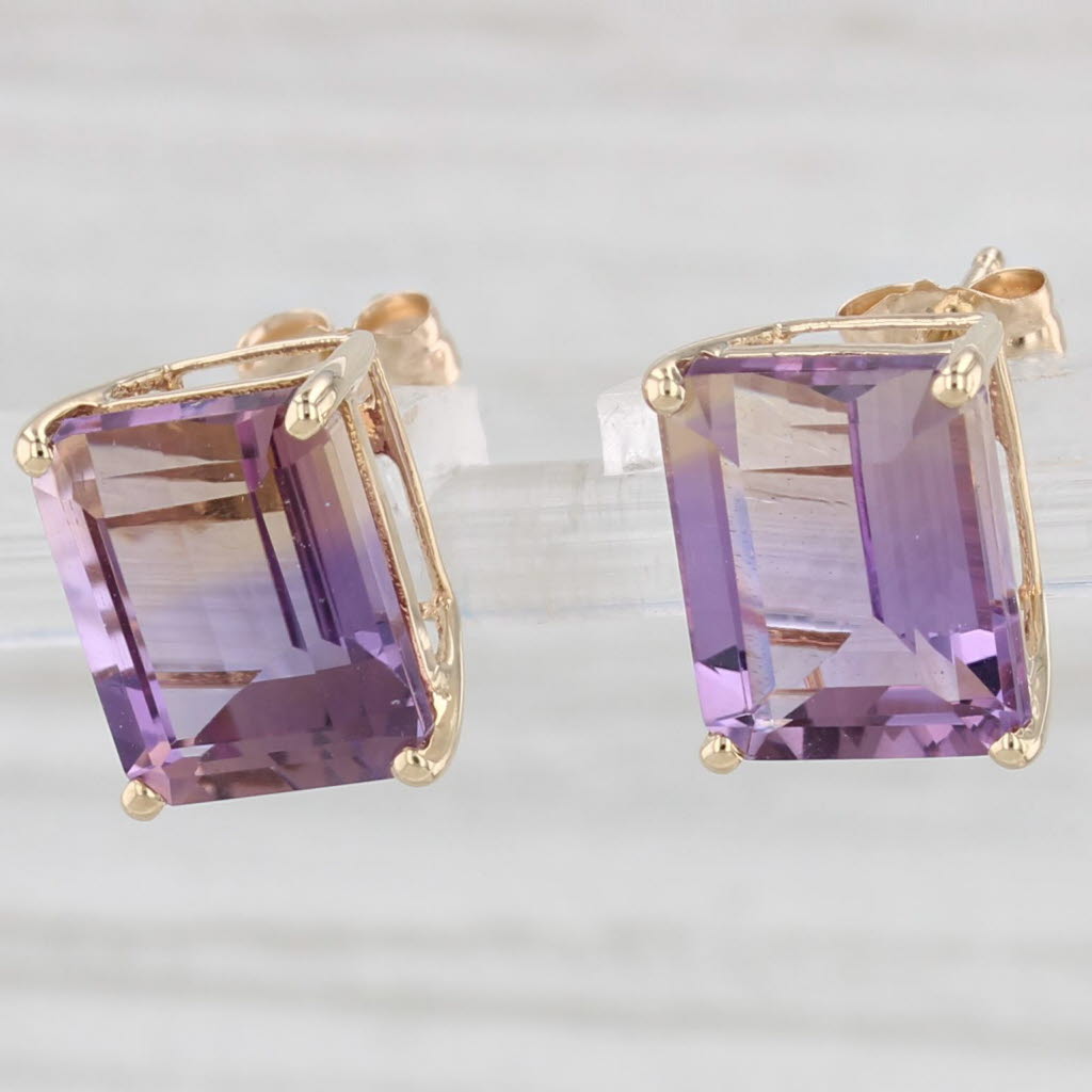 Light Gray 6ctw Ametrine Emerald Cut Solitaire Stud Earrings 14k Yellow Gold