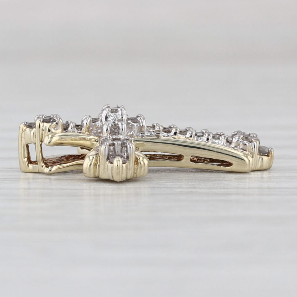 0.21ctw Diamond Cross Pendant 10k Yellow White Gold Floating Drop