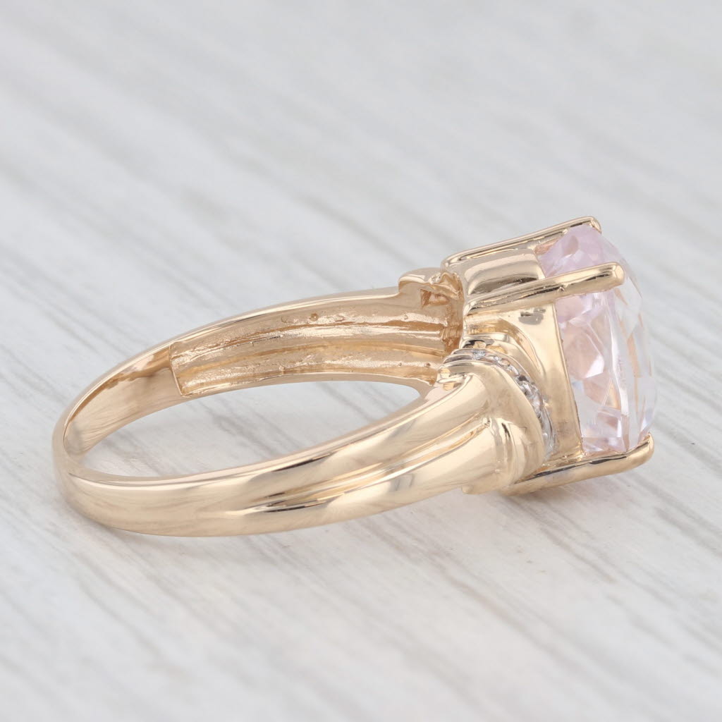 Light Gray 3.57ctw Oval Pink Kunzite Diamond Ring 14k Yellow Gold Size 7