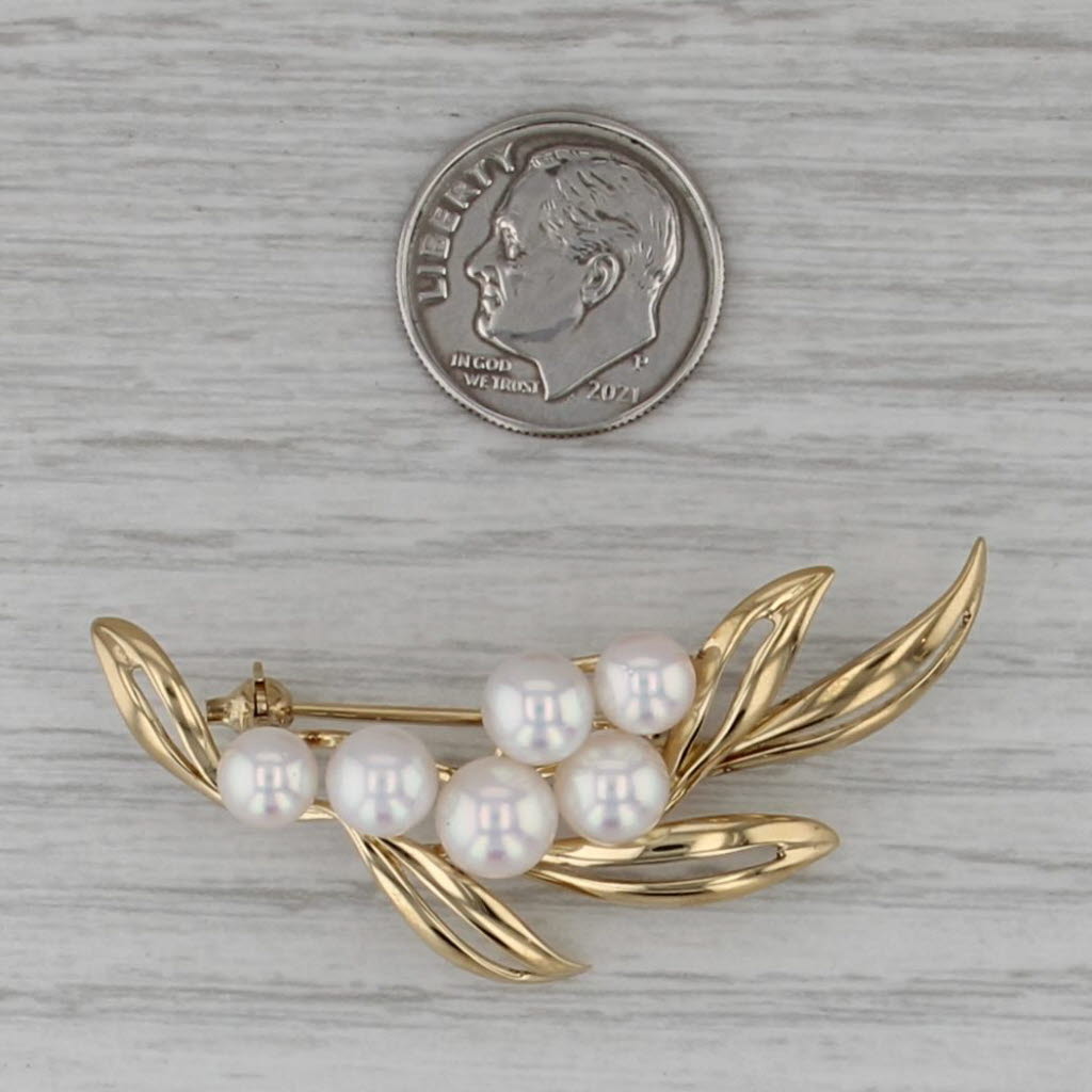 Mikimoto Cultured Pearl Flower Brooch 18k Yellow Gold Pin