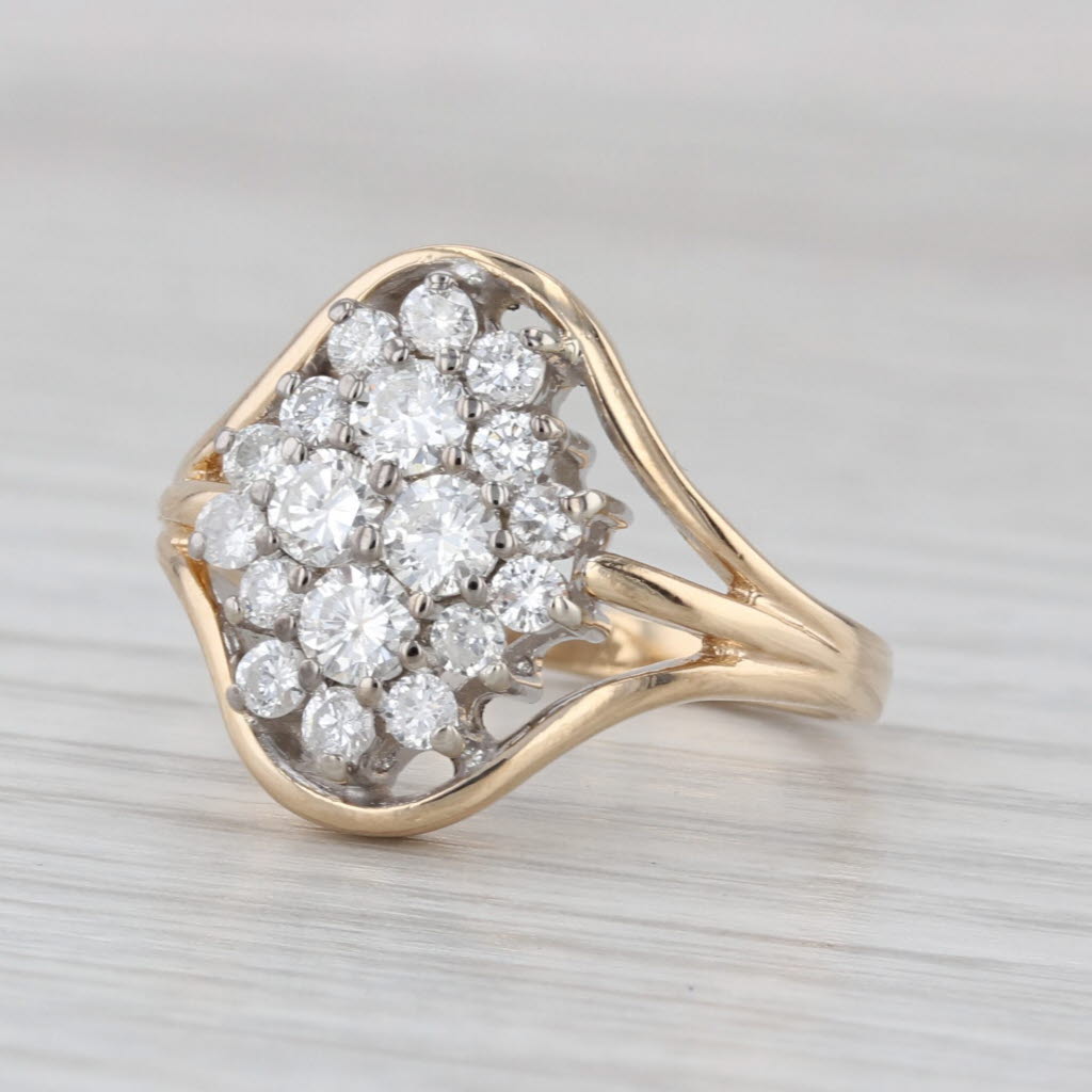 0.83ctw Diamond Cluster Ring 14k Yellow Gold Size 6.75 Cocktail