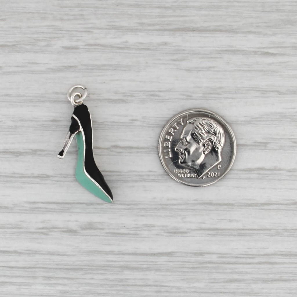 Tiffany Stiletto Charm Sterling Silver Black Enamel High Heel Pendant
