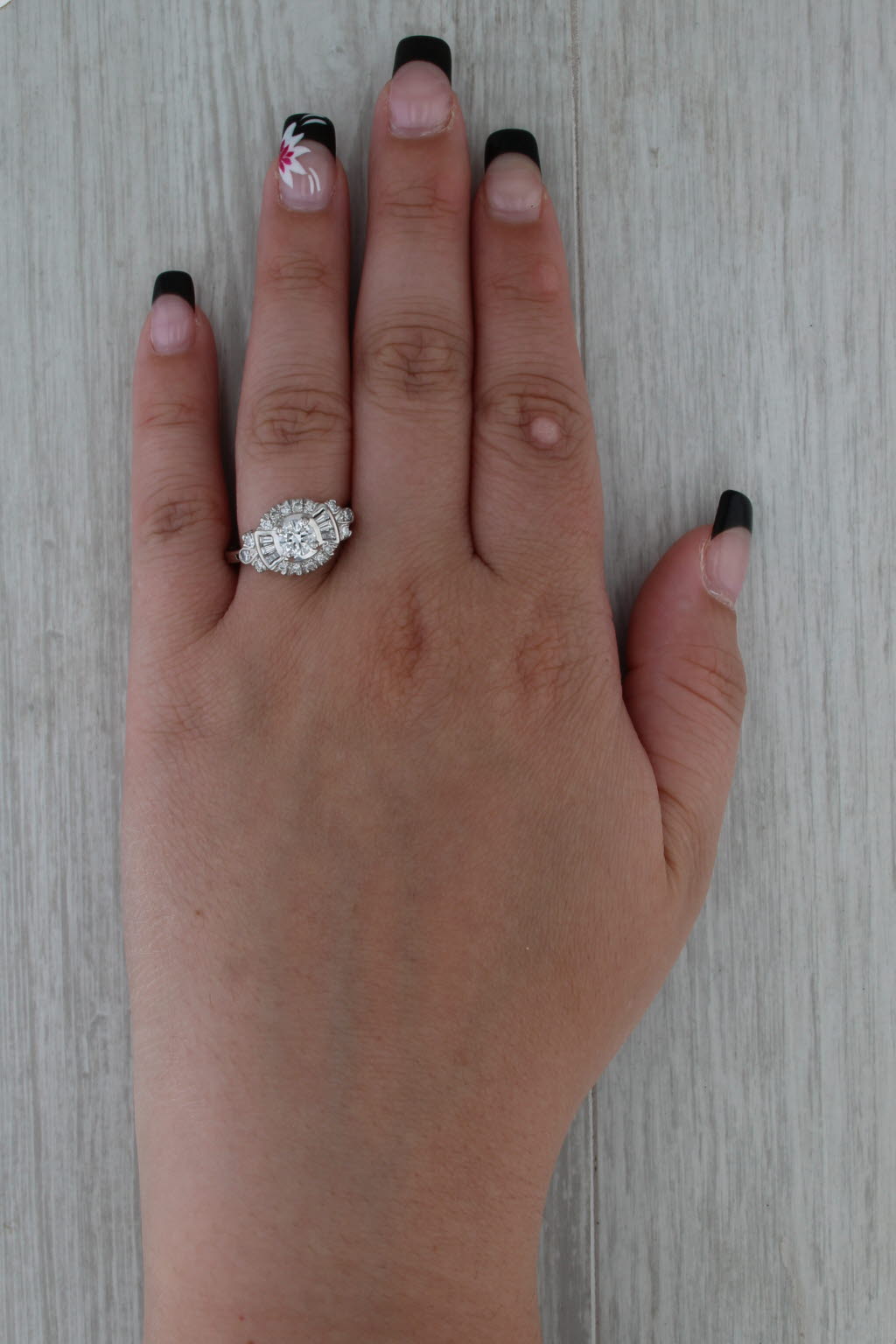 Vintage 0.94ctw Diamond Engagement Ring Platinum Size 3.5 Arthritic Shank