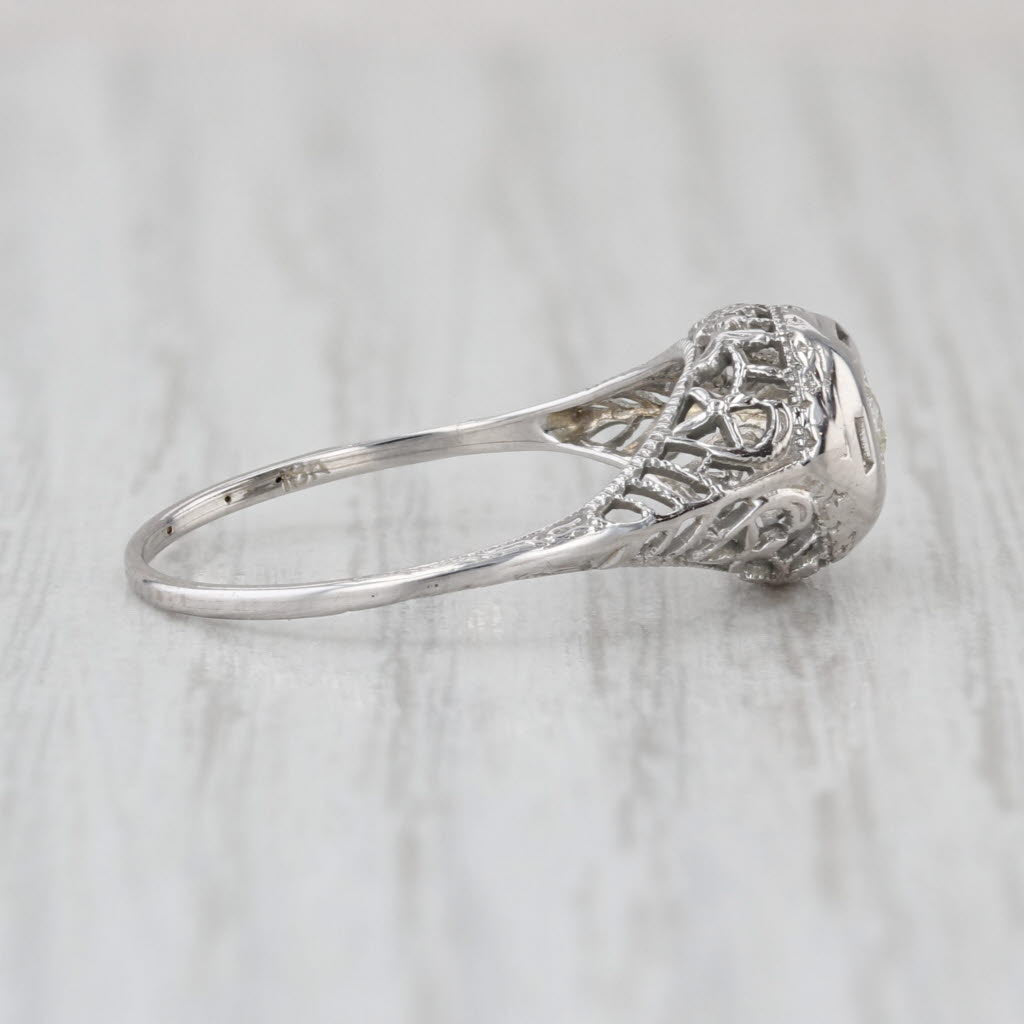 Art Deco Diamond Solitaire Ring 18k White Gold Size 7 Vintage Filigree