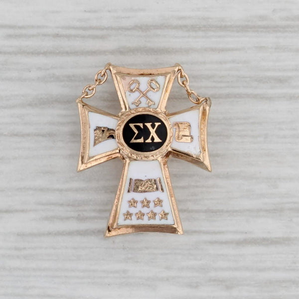 Sigma Chi Fraternity Cross Pin 10k Gold Enamel Vintage Greek Badge