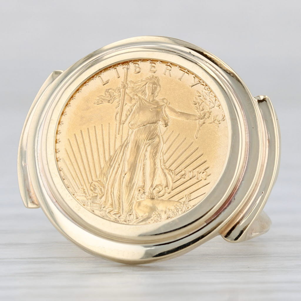 Light Gray 2013 1/10oz American Eagle Gold Coin Ring 14k 22k Yellow Gold Size 8