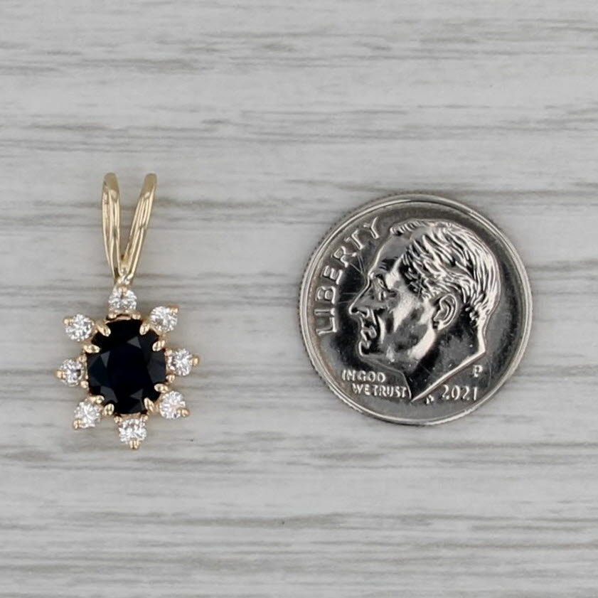 1.24ctw Blue Sapphire Diamond Halo Pendant 14k Yellow Gold