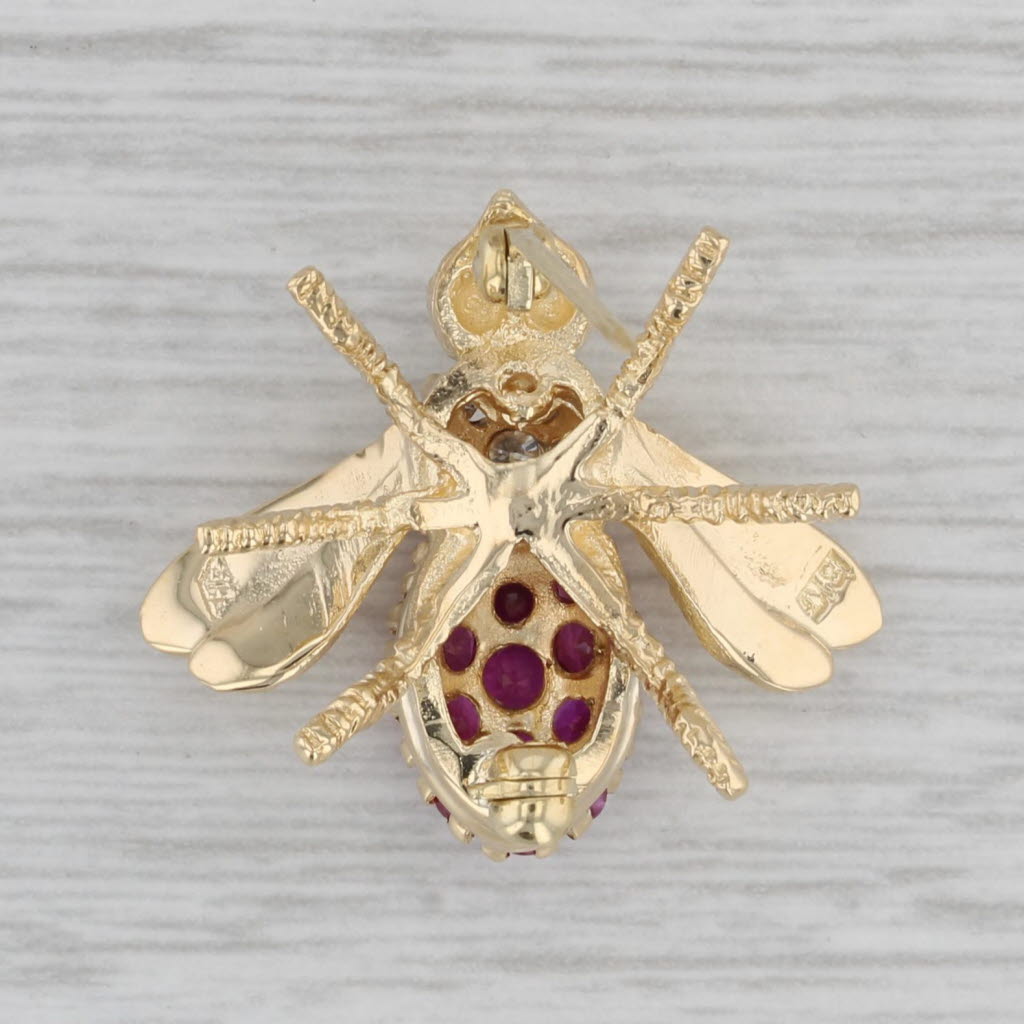 Gray 0.98ctw Ruby Diamond Bee Bug Brooch 18k Yellow Gold Pin