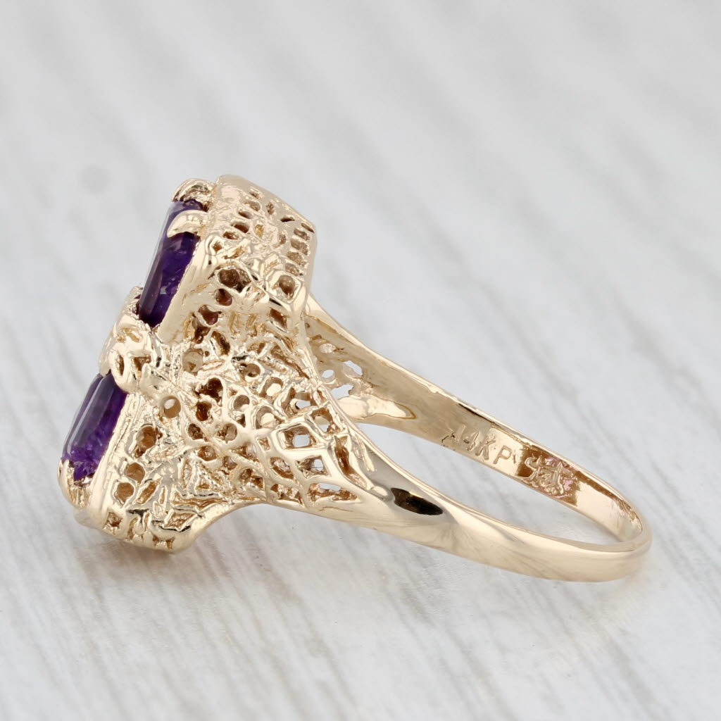 Light Gray 1ctw Amethyst Ring 14k Yellow Gold Filigree Vintage Size 5.75