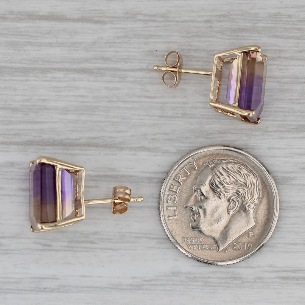 Dark Gray 6ctw Ametrine Emerald Cut Solitaire Stud Earrings 14k Yellow Gold