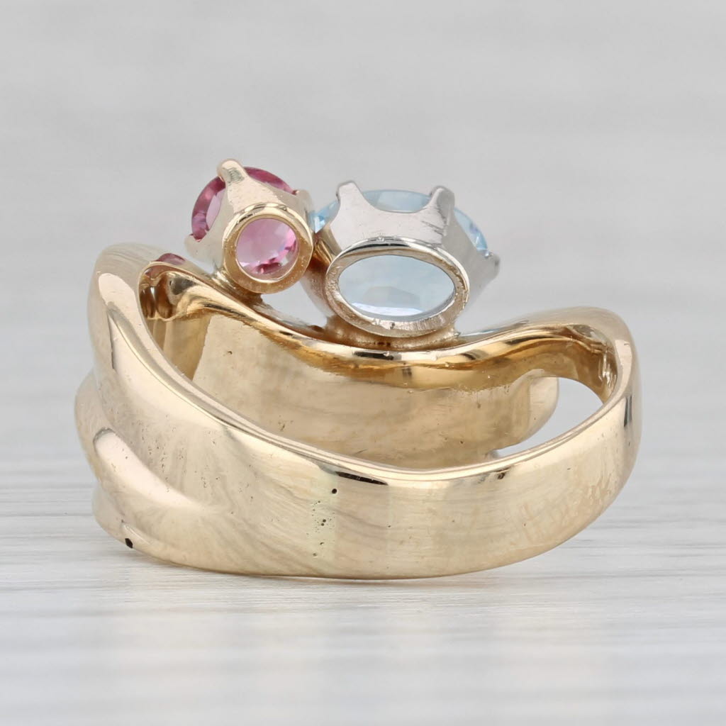 Light Gray 0.97ctw Aquamarine Pink Tourmaline Diamond Ring 14k Yellow Gold Size 6.5