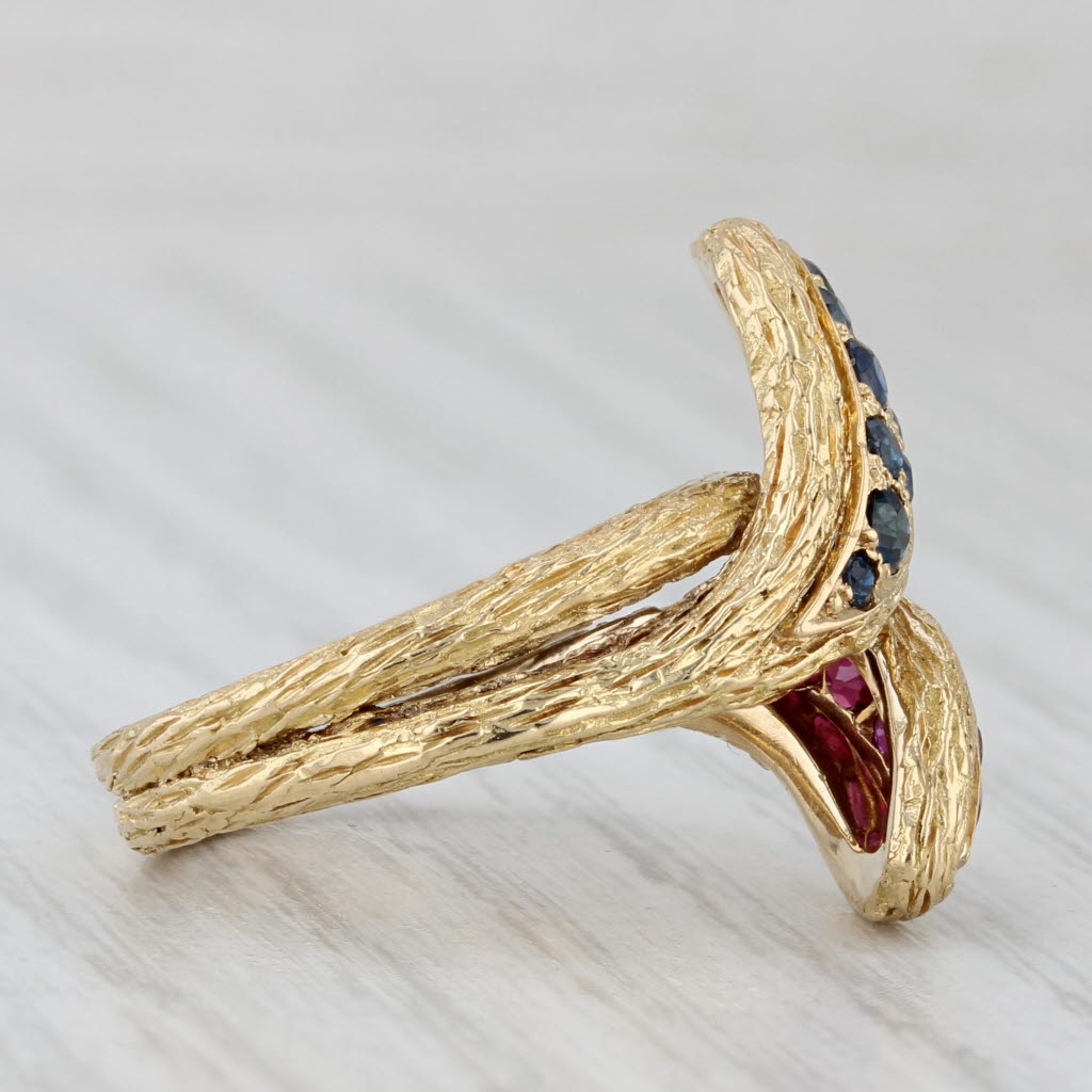 Gray 0.87ctw Blue Sapphire Red Ruby Coiled Snake Bypass Ring 18k Yellow Gold Itay