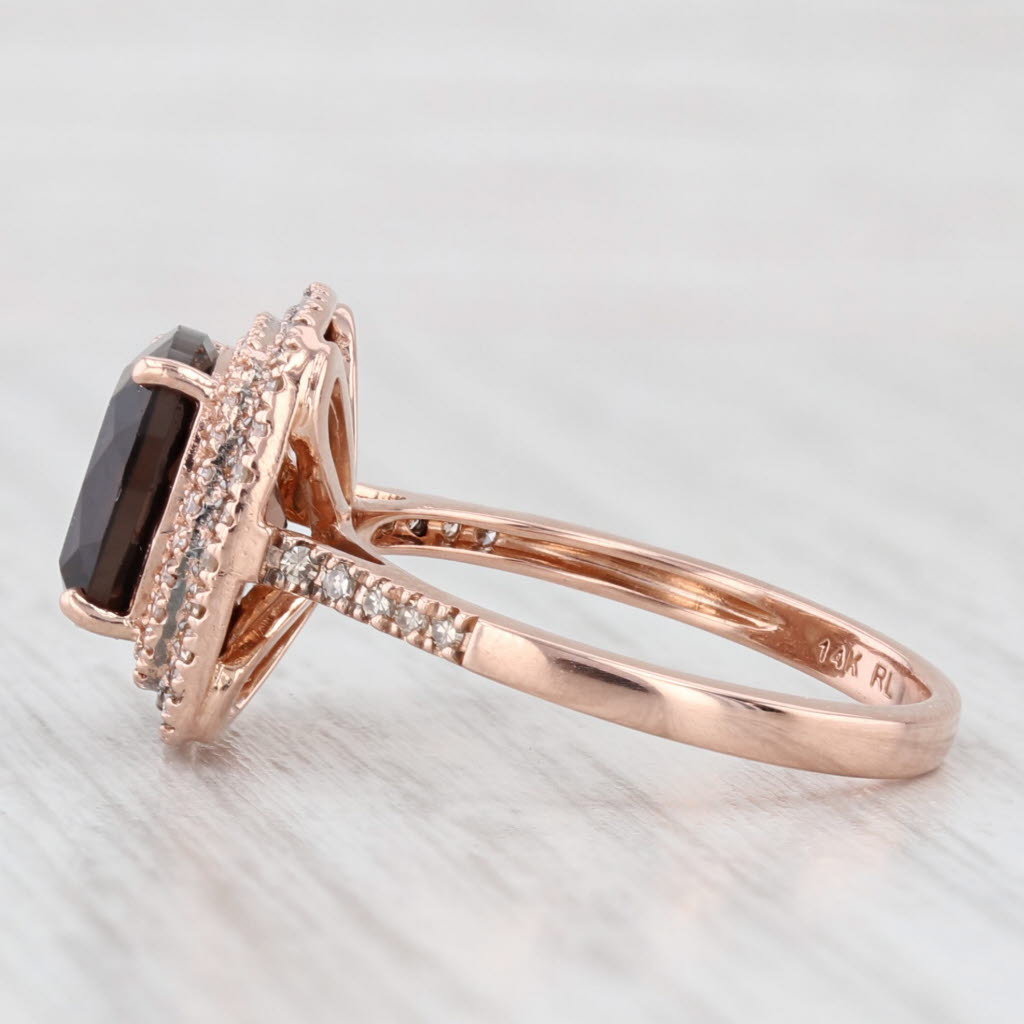 Light Gray 3.12ctw Cushion Smoky Quartz Diamond Halo Ring 14k Rose Gold Size 7