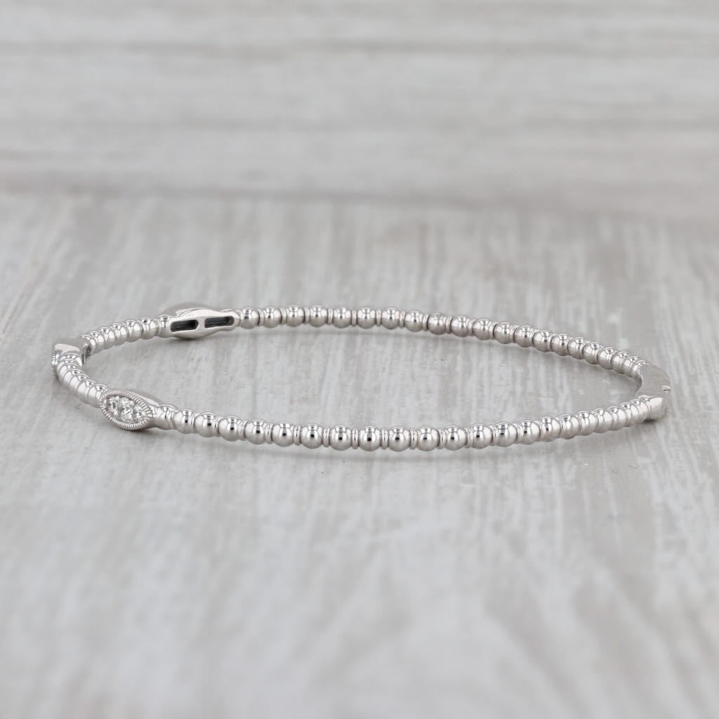 Gray New 0.21ctw Diamond Bead Flexible Bangle Bracelet 14k White Gold 6.75"