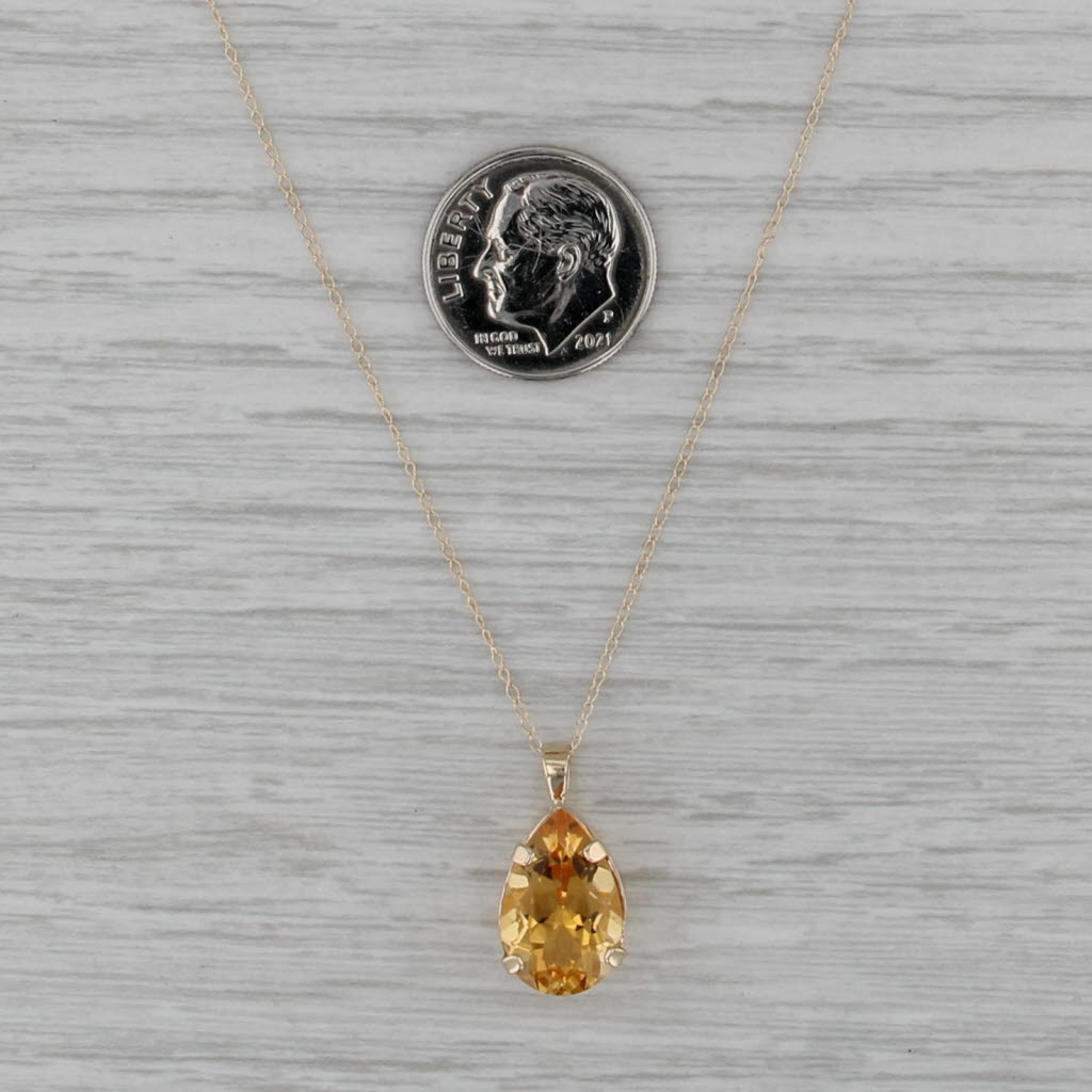 4.50ct Pear Citrine Solitaire Pendant Necklace 14k Gold 18.25" Curb Chain