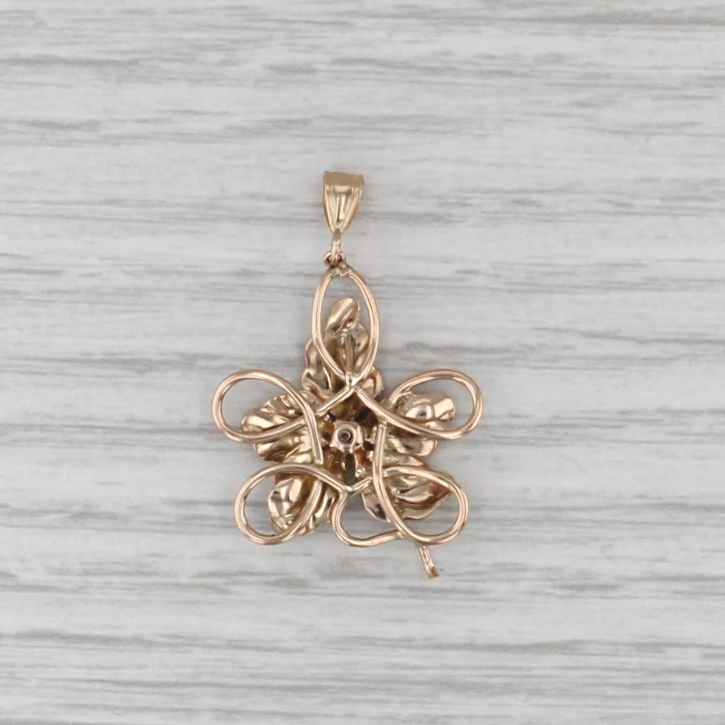 Vintage Garnet Glass Flower Pendant 14k Green Rose Yellow Gold Floral