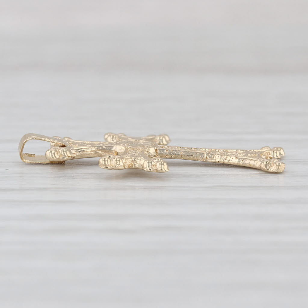 Textured Cross Pendant 14k Yellow Gold Flower Center