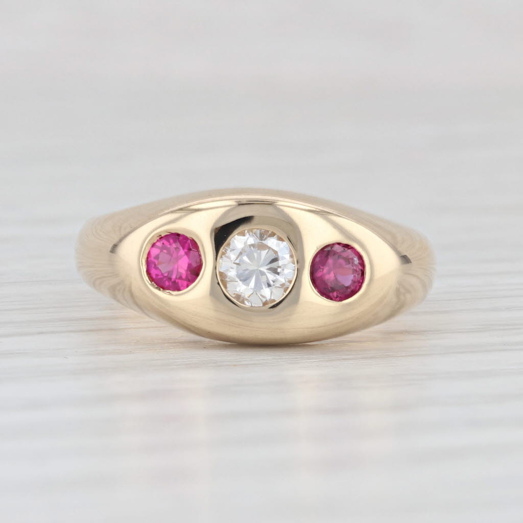 Light Gray 0.74ctw Lab Created Ruby Diamond 3-Stone Ring 18k Yellow Gold Size 6.5