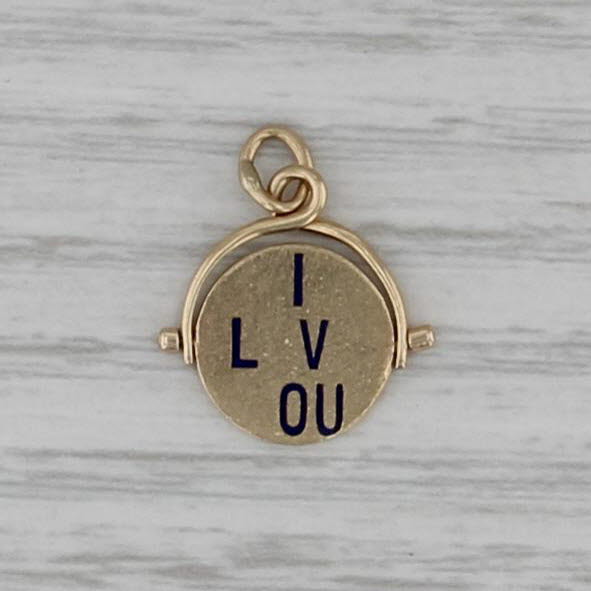 Vintage I Love You Flip Pendant 14k Yellow Gold Charm