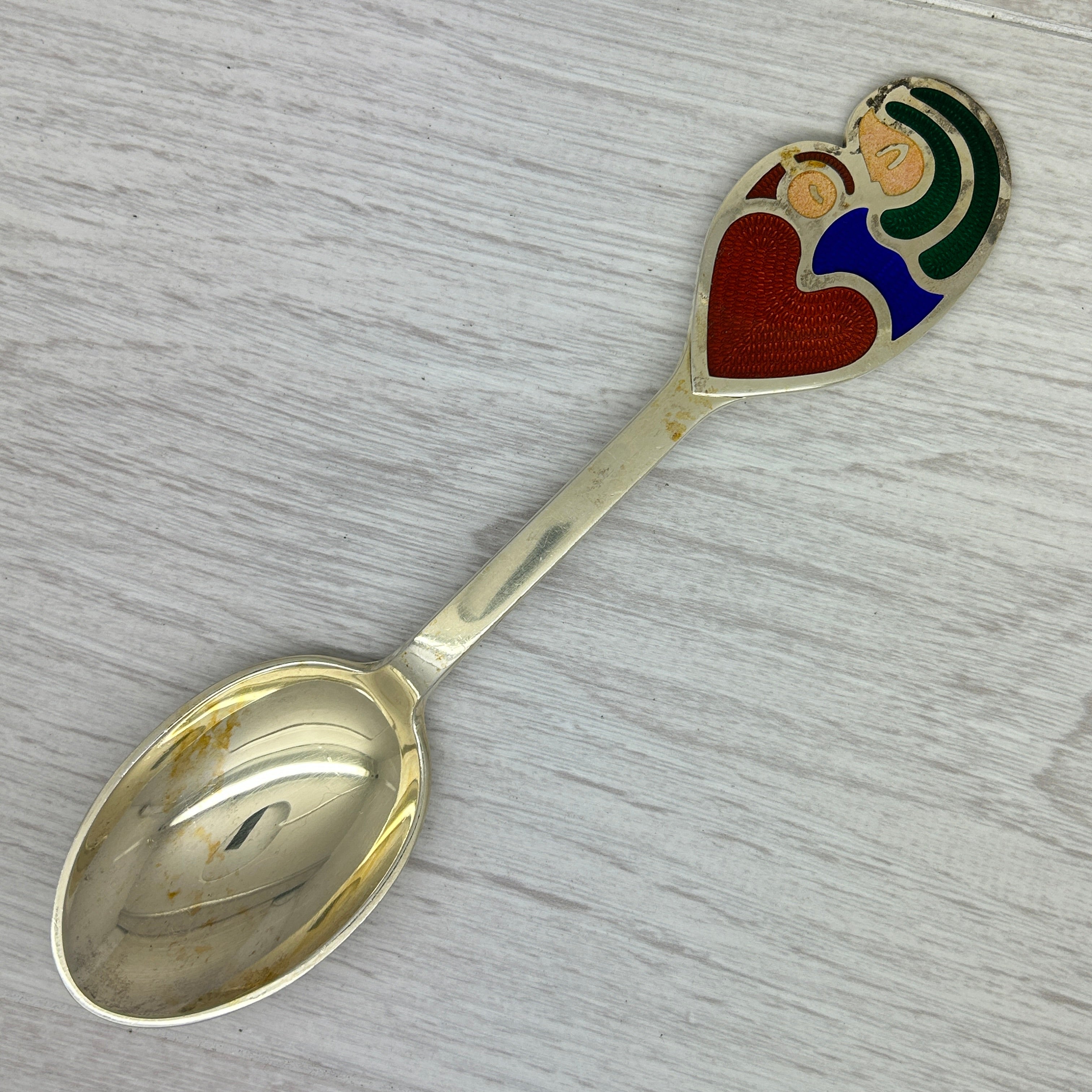 Dark Gray Vintage 1968 Anton Michelsen Sterling Silver & Enamel Christmas Spoon Denmark