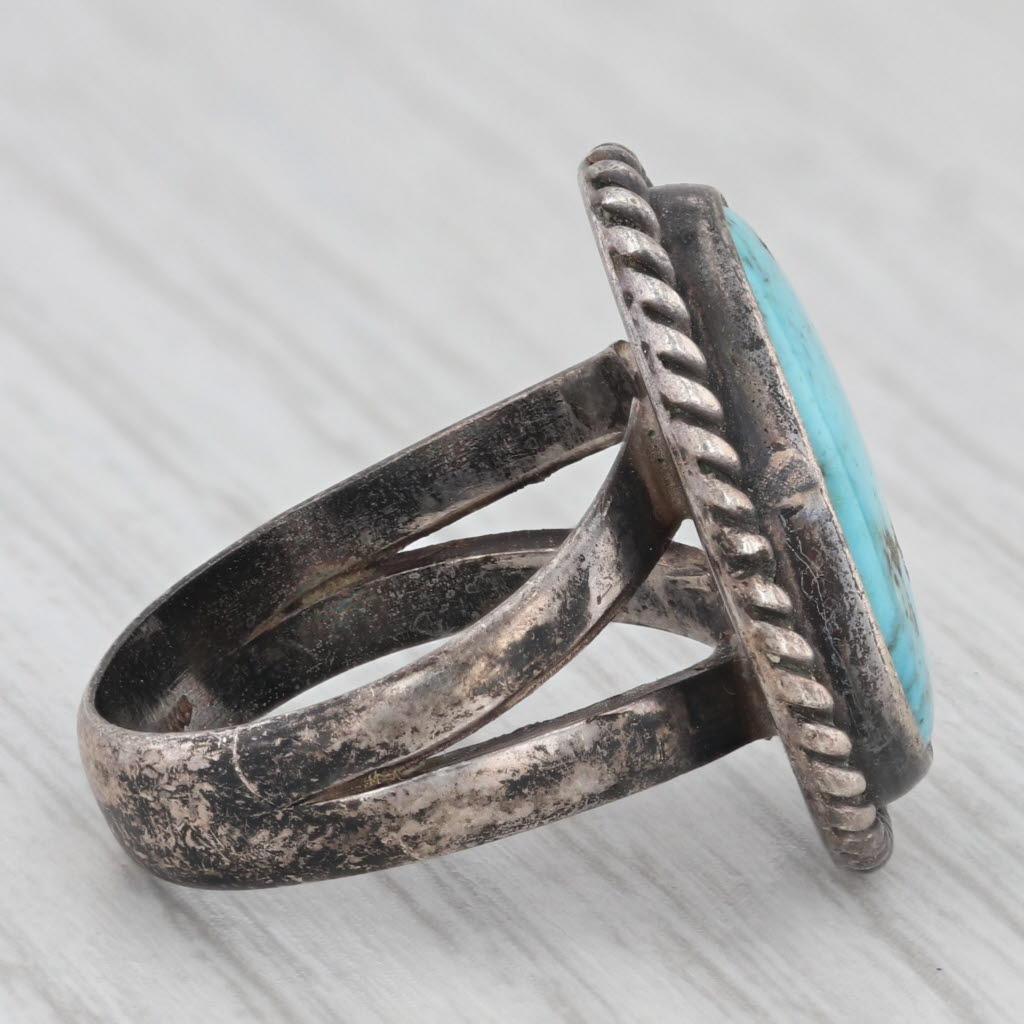 Light Gray Vintage Turquoise Native American Ring Sterling silver Size 6.25 Artisan Signed