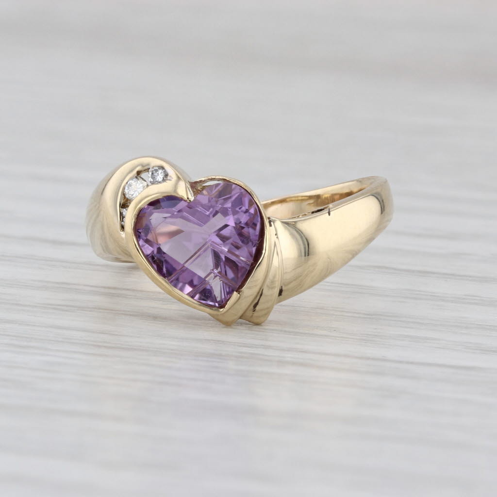 1.38ctw Amethyst Heart Diamond Bypass Ring 14k Yellow Gold Size 7.5