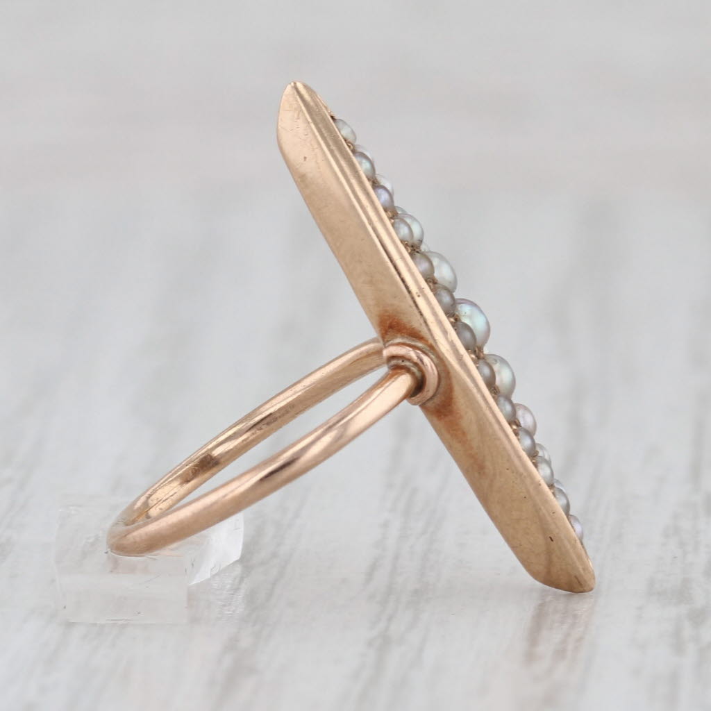 Seed Pearl Cluster Ring 10k Yellow Gold Size 2.25 Antique Navette