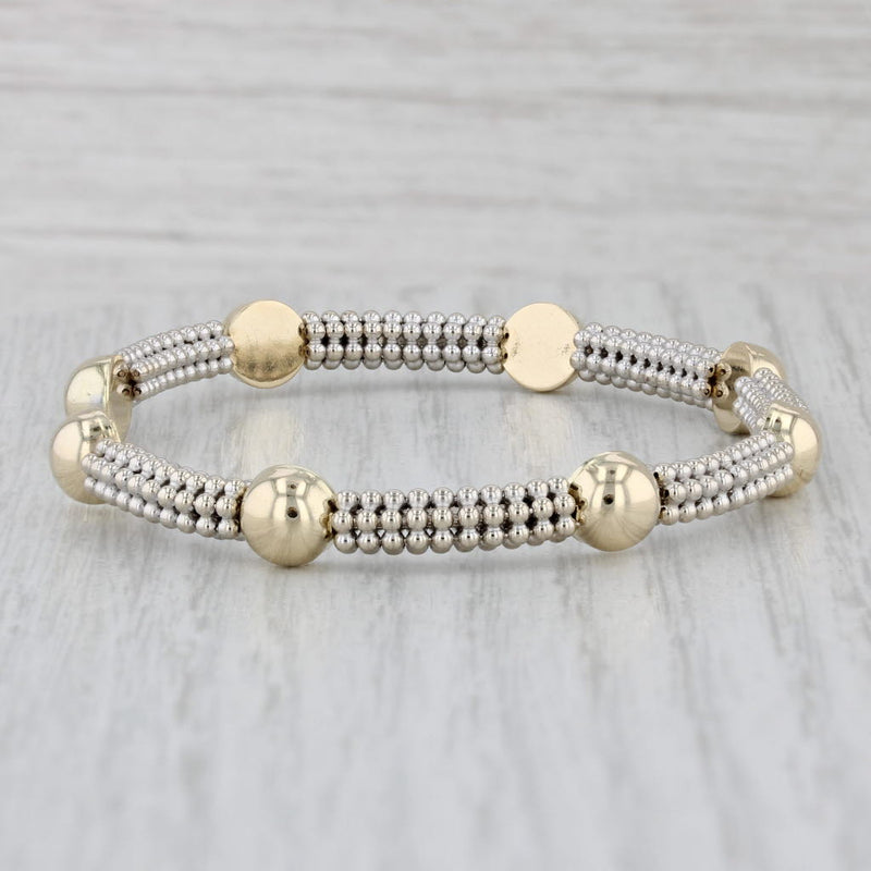 Cuff Bracelet 14k White Yellow Gold Beaded Aurafin Italian 6.5"