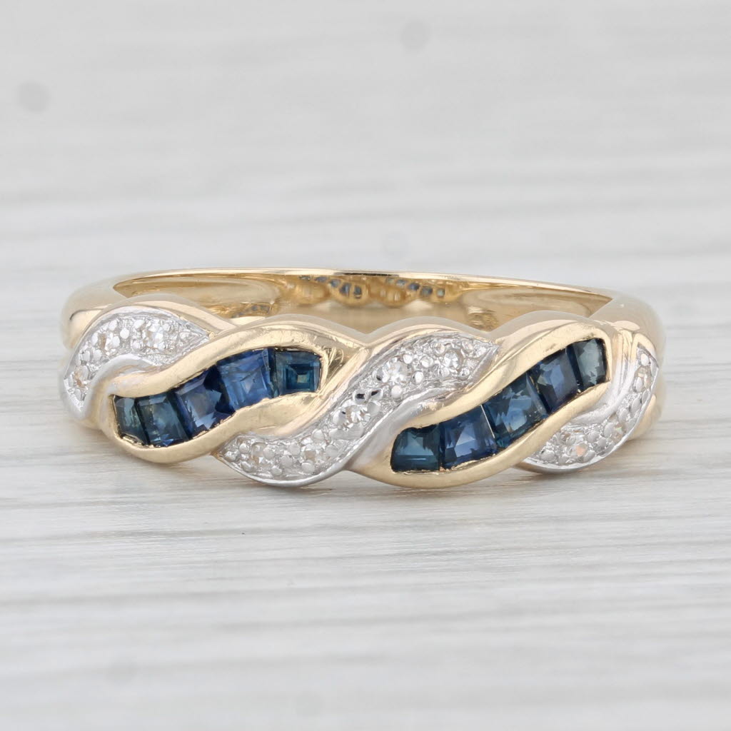 Light Gray 0.52ctw Blue Sapphire Diamond Woven Ring 14k Yellow Gold Size 7.5 Stackable