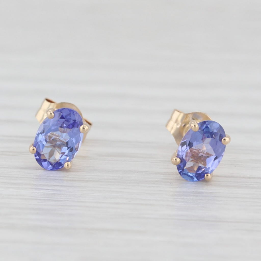 Light Gray 1ctw Oval Tanzanite Solitaire Stud Earrings 14k Yellow Gold