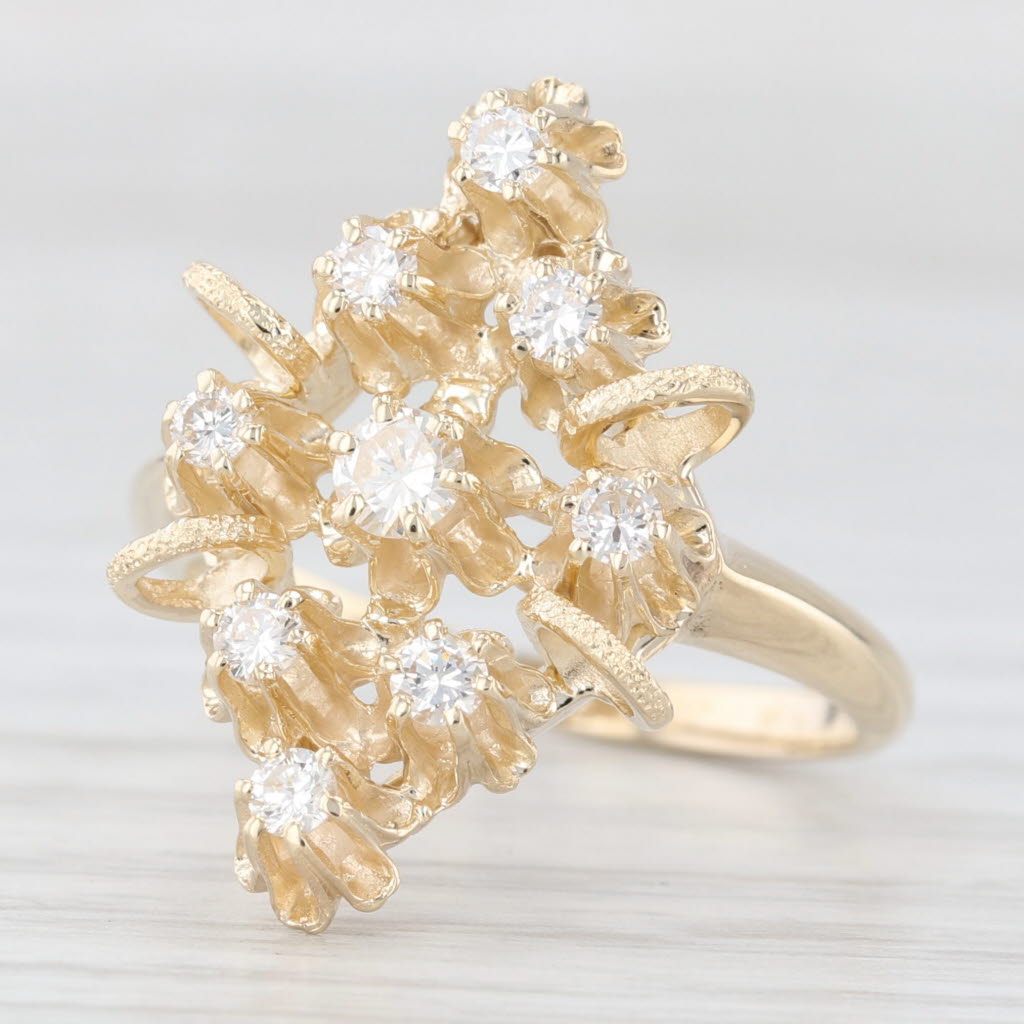 Light Gray 0.36ctw Diamond Cluster Ring 14k Yellow Gold Size 6.25 Cocktail