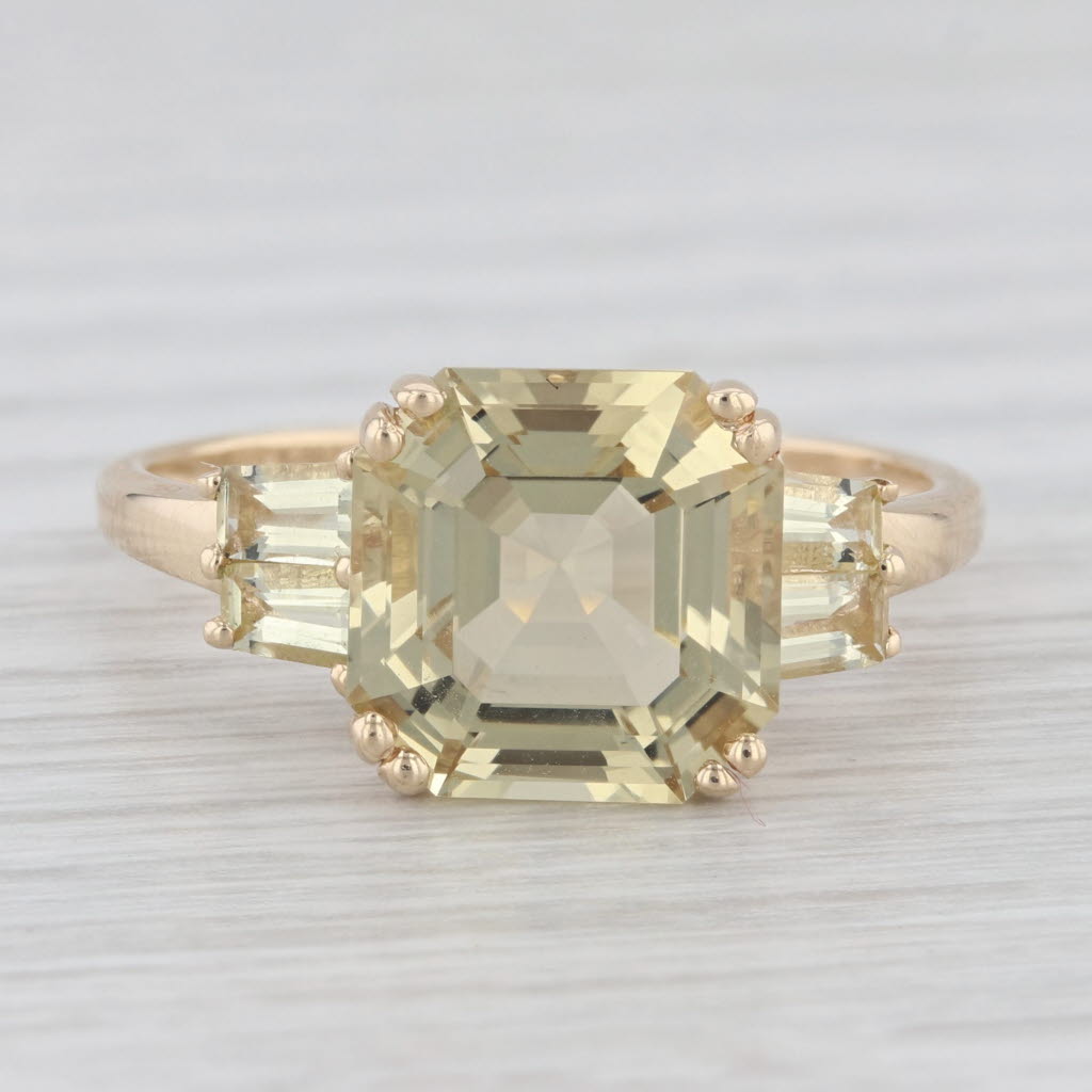 Light Gray 4.98ctw Citrine 14K Yellow Gold 3-Stone Ring Size 9.5