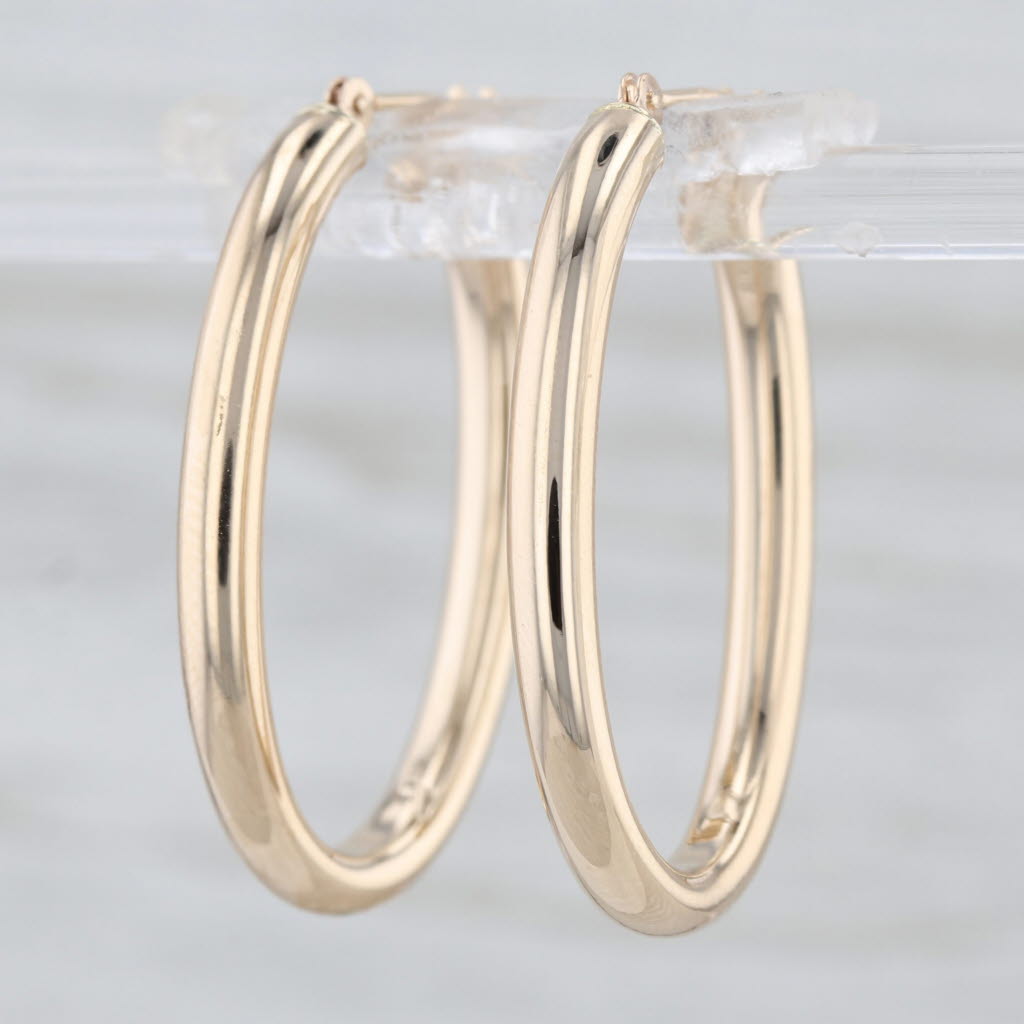 Oval Hoop Earrings 10k Gold Snap Top Posts Tube Hoops 30 x 3.2 mm