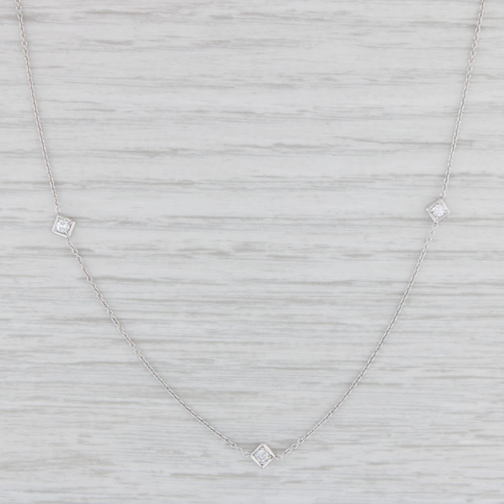 Light Gray 0.20ctw Diamond By The Yard Station Necklace 18k White Gold 16" Cable Chain