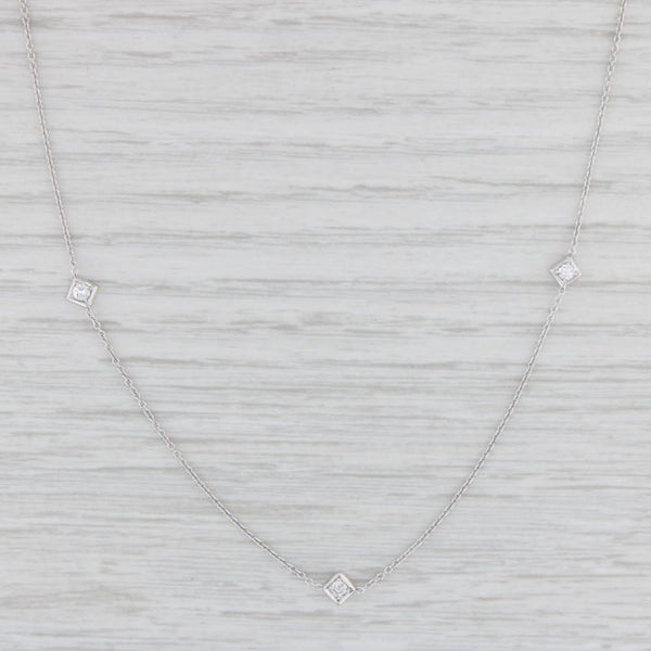 Light Gray 0.20ctw Diamond Station Necklace 18k White Gold 16" Cable Chain