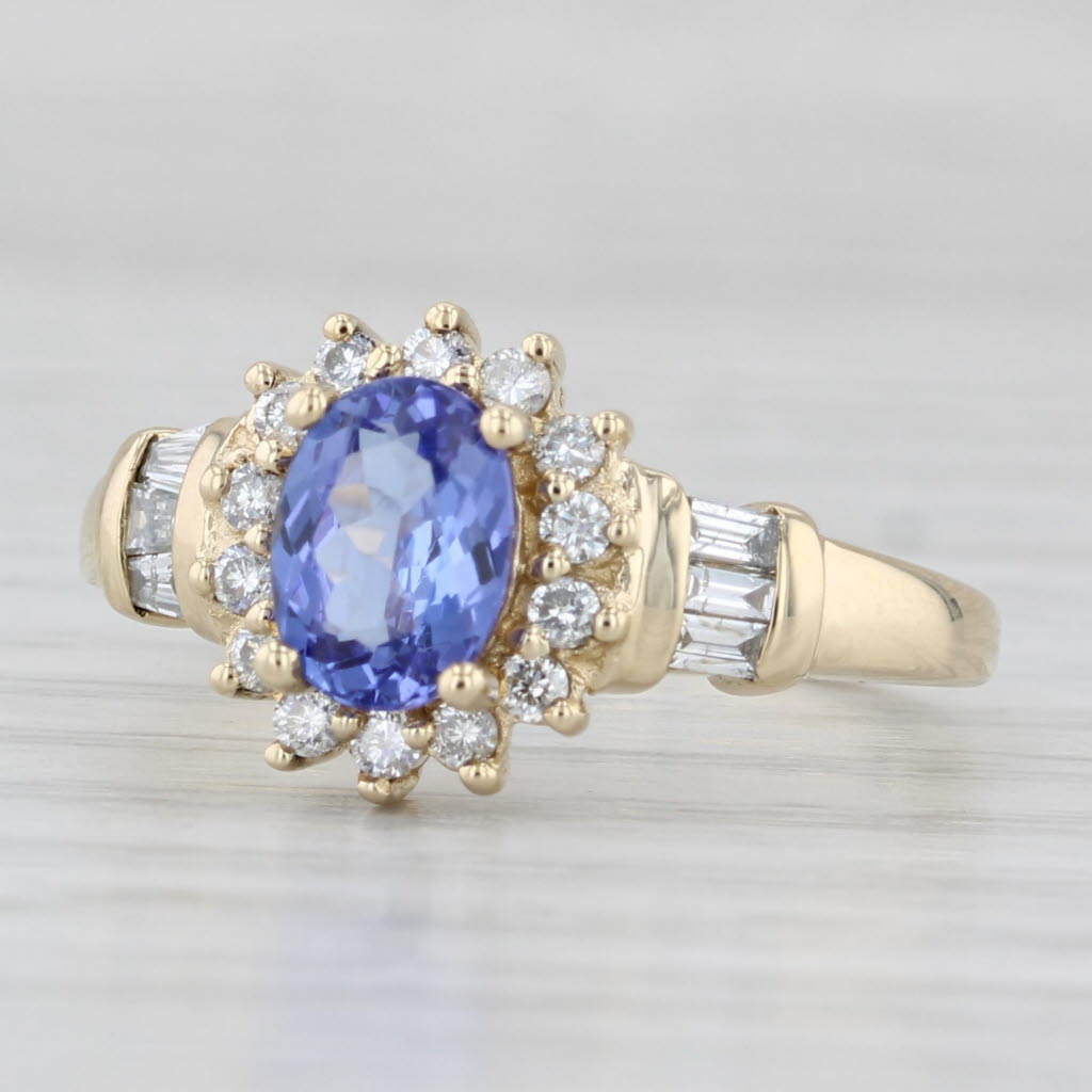 Light Gray 1.20ctw Tanzanite Diamond Halo Ring 14k Yellow Gold Size 7.25 Engagement