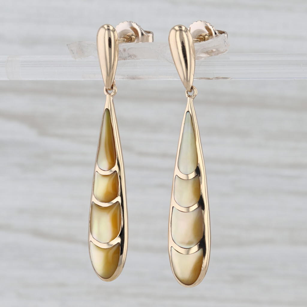Kabana Oyster Shell Teardrop Dangle Earrings 14k Yellow Gold Drops