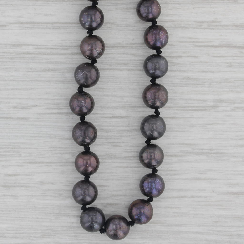 Gray Cultured Freshwater Black Pearl Bead Strand Necklace 14k Gold 19.25"