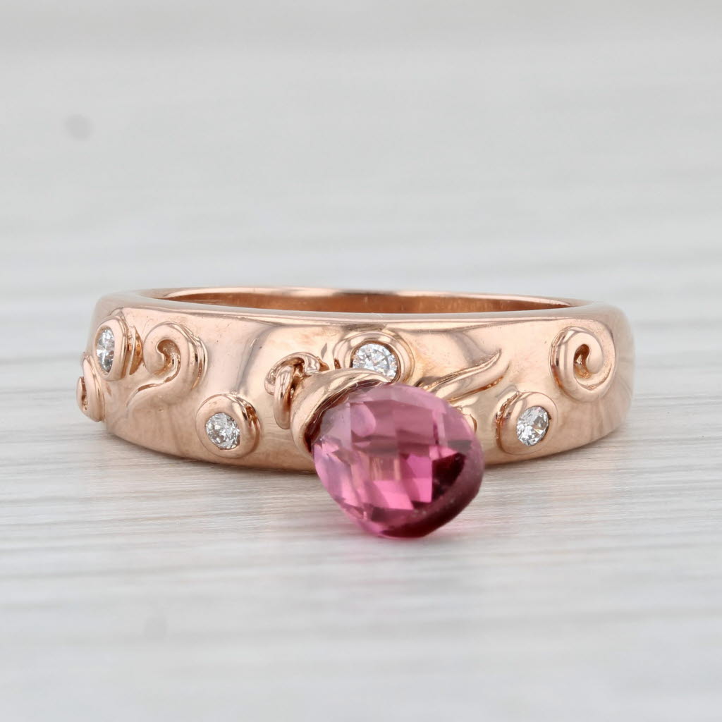 Light Gray Pink Tourmaline Briolette Charm Diamond Ring 14k Rose Gold Sonia B S 5-5.25 Band