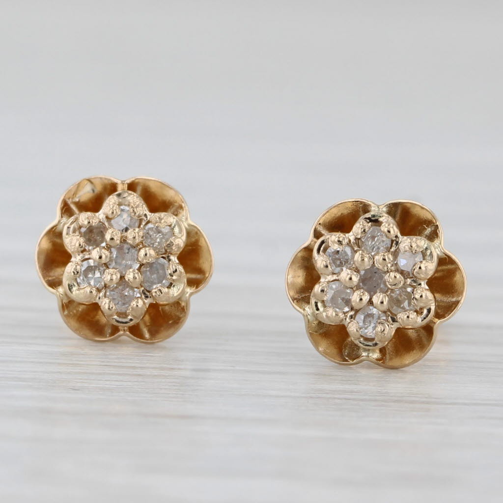 Light Gray 0.10ctw Diamond Cluster Flower Stud Earrings 14k Yellow Gold