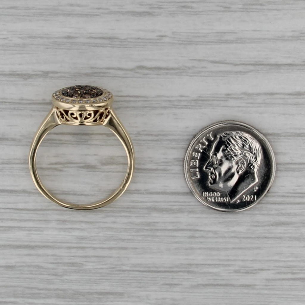 0.40ctw Brown & White Diamond Halo Ring 10k Yellow Gold Size 7.25