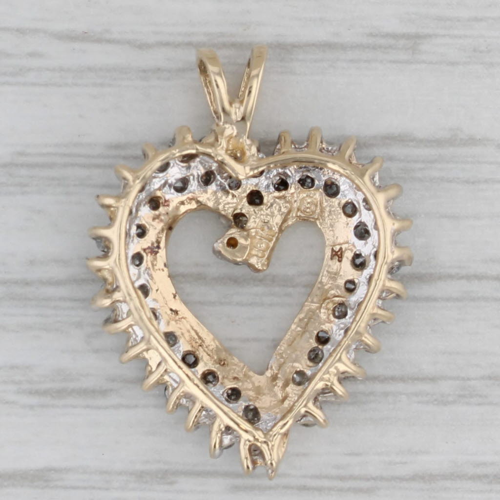 Gray 0.50ctw Diamond Open Heart Pendant 10k Yellow Gold