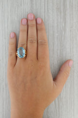 Gray New 16.70ct Blue Topaz Ring 14k Yellow Gold Size 7.5 Oval Solitaire